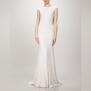 Frascara Wedding Dress White Beaded Sequin Sheath High Neck Low Back Gown